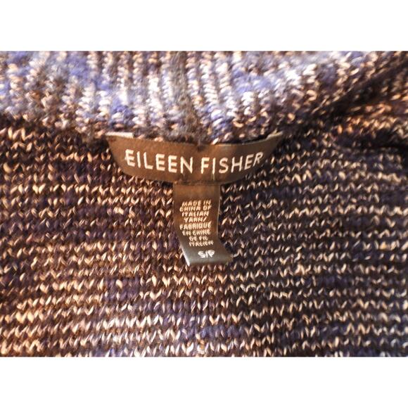 Eileen Fisher Long sleeve Cardigan Navy/White Linen blend Small Asymmetrical - Picture 3 of 7